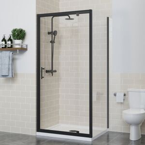 NRG - Bathroom Pivot Shower Enclosure Door Reversible Screen Matte Black with Side Panel 1000 x 900mm