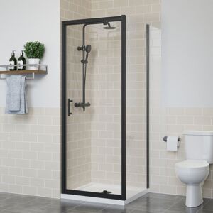 NRG - Bathroom Pivot Shower Enclosure Door Reversible Screen Matte Black with Side Panel 800 x 1000mm