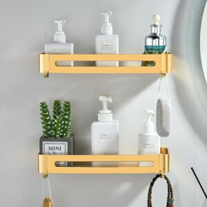 DEWDAT Bathroom Shelves No Drilling, Champenois Gold Metal Shower Storage Basket Shelf Wall Mounted Shower Gel Shampoo Organizer (2 Pieces)
