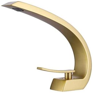YMYNY Bathroom Sink Faucet, Modern Elegant Design Brass Basin Faucet Hot and Cold Water Available, Ceramic Valve, Brushed Gold mumu