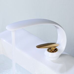 Gotrays - Bathroom Sink Faucets Brass Sink Mixer Tap Single Hole Vanity Crane Lavatory Art Sink Faucet, White Gold
