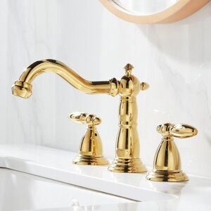 DEWDAT Bathroom Sink Tap Gold Chrome Solid Brass Bathroom Basin Faucet Mixer Tap, Antique Brass Kitchen Sink Faucet, Dual Handles 3Pcs Bathtub Faucet Basin