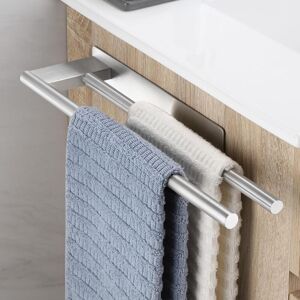 Linghhang - Bathroom Towel Holder Without Drilling, Adhesive Double Towel Holder Stainless Steel Wall Mounted, Towel Holder for Bathroom and Kitchen