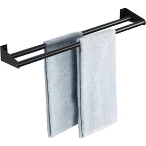 Linghhang - Bathroom Towel Rack, Wall Mounted Towel Rack with Double Bar, Stainless Steel Towel Holder, Black Towel Rack for Kitchen, Bedroom