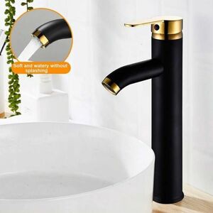 DEWDAT Bathroom Vessel Sink Faucet Single Handle Matte Black Lavatory Vanity Mixer Tap Tall Spout Single HoleBlack Gold