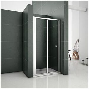 SKY - Bathroom Walk in Frame Bi Fold Shower Enclosure Shower Door Screen Safety Glass 1000mm And Tray And Waste Free