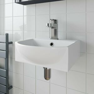 AFFINE Bathroom Wall Hung Basin Hand Wash Sink 1 Tap Hole White Gloss Cloakroom Modern