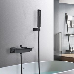 Tonchean - Bathtub Faucet, Waterfall Bathtub Faucet, with Shower, Wall Mounted Bathroom Faucet, 2 Knobs, Black