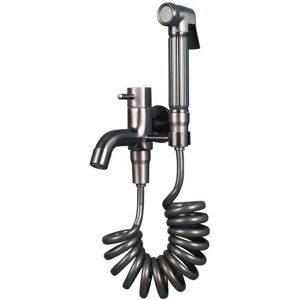 TONCHEAN Bathtub Faucet with Hand Shower, Holder and Shower Hose, Metallic Grey Bathroom - Brass Wall Mounted Mixer Tap