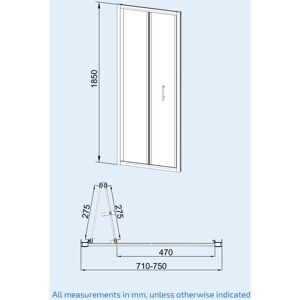 Nes Home - Bi-Fold Folding 760 mm Glass Door with Frameless 900 mm Side Panel