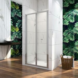 Biubiubath - 1000mm Bi Fold Shower Enclosure Inwards opening, Space Saving Shower Door with 1000x700mm Stone Tray Free Waste