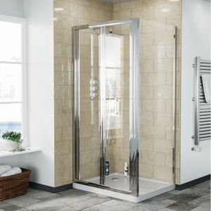 Nes Home - Bi-Folding 700 mm Glass Shower Door with 900 Frameless Side Panel Enclosure and Tray