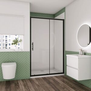 Biubiubath 1200x1850mm Matt Black Frame Sliding Shower Door with 1200x900mm Shower Tray Waste