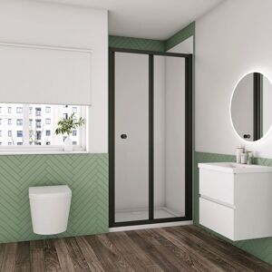 Biubiubath - 700x1850mm Matt Black Frame Bifold Shower Door with 1400x700mm Shower Tray Waste