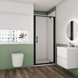 Biubiubath - 1000x1850mm Matt Black Frame Pivot Hinges Shower Door with 1000x700mm Shower Tray Waste