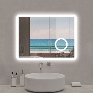 Biubiubath - 800x600mm Bluetooth Bathroom led Mirror with Shaver Socket,Wall Mounted Bathroom Mirror with 3x Magnifier Demister Touch Sensor