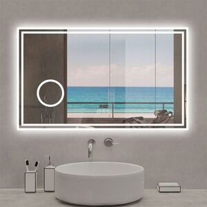 Biubiubath - Bluetooth Bathroom led Mirror with 3x Magnifier 1000x600mm Bathroom Mirror with Digital Clock Demister Touch Sensor