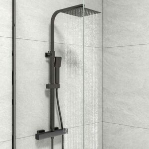 Biubiubath - Biubuibath Bathroom Matte Black Thermostatic Exposed Shower Mixer Square Bar Twin Head Set 25cm