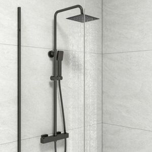Biubiubath - Biubuibath Bathroom Square Thermostatic Mixer Shower Set Matte Black Exposed Twin Head Valve
