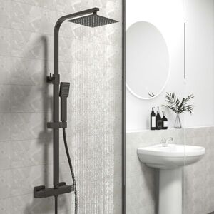 Biubiubath - Biubuibath Thermostatic Square Exposed Matte Black Mixer Shower Valve Set Twin Head
