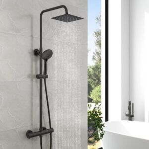 Biubiubath - Biubuibath Bathroom Thermostatic Square Shower Mixer Black Set Twin Head