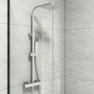 Biubiubath - Biubuibath Bathroom Shower Mixer Thermostatic Exposed Square Modern Twin Head Valve Set Chrome
