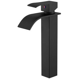 SHUNLI Black Basin Faucet, High Countertop Bathroom Sink Mixer Tap, Large Square Spout Stainless Steel Faucet, Hot and Cold Water Available, Spout Height