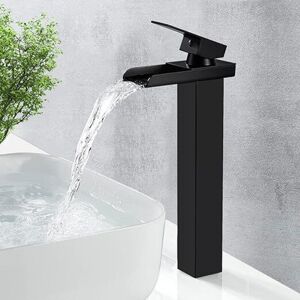 SHUNLI Black Bathroom Faucet High Mixer Tap Countertop Basin Mixer Tap High Spout 265mm Modern Matte Black Basin Faucet Tapware, Cold and Hot Water