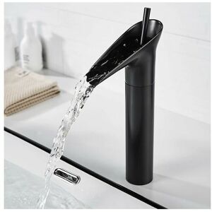 Dewdat - Black Bathroom Faucet, Waterfall Bathroom Faucet Retro Black Single Lever Basin Mixer Tap Bathroom Mixer Tap, Brass Countertop High Basin