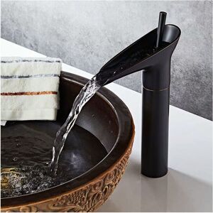 Linghhang - Black Bathroom Faucet, Waterfall Faucet Black Retro Single Lever Basin Mixer Tap, Brass Countertop High Bathroom Faucet Hand Wash Faucet