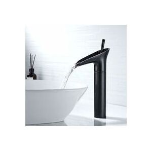 Tonchean - Black Bathroom Faucet, Waterfall Faucet Black Retro Single Lever Basin Mixer Tap Sink Faucet, Brass Countertop High Bathroom Faucet Hand