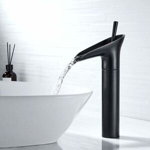 Alwaysh - Black Bathroom Faucet, Waterfall Faucet Single Handle Black Retro Single Lever Basin Sink Faucet, Brass High Countertop Bathroom Faucet
