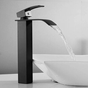 SHUNLI Black Bathroom Sink Faucet, Basin Faucet, Waterfall Faucet, Tall Waterfall Spout Basin Faucet for Bathroom Sink