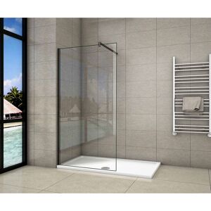 AICA SANITAIRE 900x1850mm Wet Room Shower screen panel 8mm nano glass 1850mm Height with black profile 90cm holder