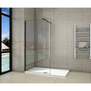 AICA SANITAIRE 1100x1850mm Wet Room Shower screen panel 8mm nano glass 1850mm Height with black profile 90cm holder