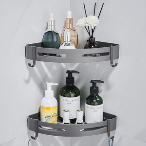 YMYNY Black Corner Shower Soap Holder No Drilling Bathroom Storage Shower Bathroom Accessories Rustproof Aluminum Shower Soap Dish Set of 2 with Hooks mumu
