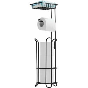 Black Floor Standing Toilet Paper Holder with Top Shelf, Bathroom Paper Towel Holder with Dispenser and Storage, Dispenser for 3 Spare Rolls - Alwaysh