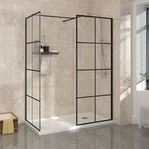 NRG Black Grid Wet Room Walk in Shower Enclosure Glass Panel Shower Screen 760mm & 760mm