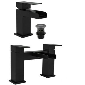 Gravahaus - Matt Black Square Waterfall Basin Sink Tap & Bath Filler Set