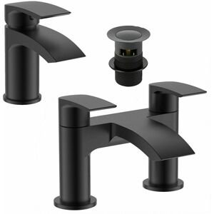 Gravahaus - Matt Black Round Basin Sink Tap & Bath Filler Set