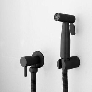 TRIMEC Black Stainless Steel Handheld Bidet Sprayer, Bathroom Fixture Compatible, with Shattaf Valve and Cold Water Spray