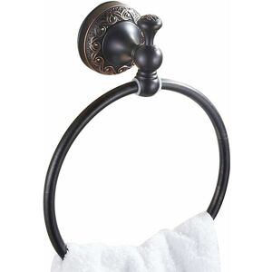 Dewdat - Black Round Towel Ring, Wall Mounted Brass Oil Rubbed Bronze Finished Towel Rack 180° Rotatable European Style, Bathroom Toilet Accessories