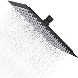 TINOR Black Shower Head, Rain Shower Head 20 cm Square Shower Head in 304 Stainless Steel Anti-Limescale Shower Head, Universal 1/2 Inch Thread, 360°