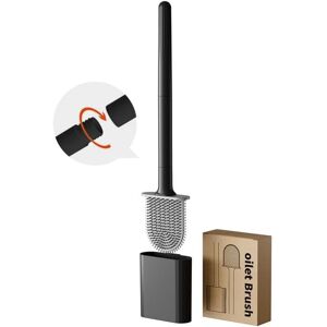 IKODM Black toilet brush, toilet brush, silicone toilet brush and holder, compact size, toilet brushes and holders for cleaning dead corners, base with