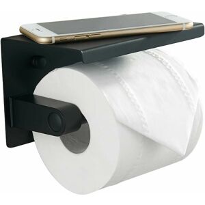 HOOPZI Black Toilet Paper Holder, 304 Stainless Steel Toilet Roll Holder with Phone Shelf, Wall Mounted Toilet Paper Holder for Bathroom and Kitchen