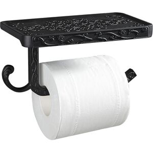 LINGHHANG (Black) Toilet Paper Holder Hygienic Roll Holder with Cell Phone Shelf Wall Mount for Bathroom Vintage Retro Style