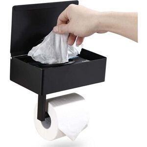 LINGHHANG Black Toilet Paper Holder Stainless Steel Wall Mounted Toilet Paper Holder with Wipes Box