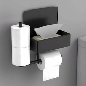 LINGHHANG Black Toilet Paper Holder Wall Mounted Toilet Paper Holder No Drilling Stainless Steel with 2 Roll Holders and Wet Wipes Box