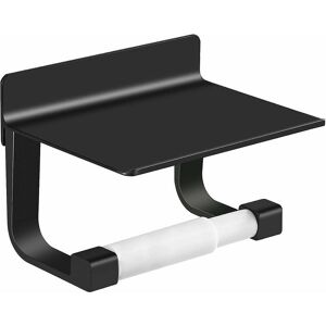 DEWDAT Black Toilet Roll Holder Toilet Paper Holder No Drilling Space Aluminium Bathroom Accessories Wall Mounted Matte Finish Black