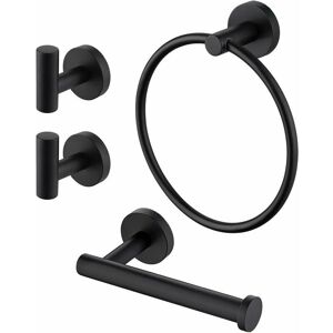 DEWDAT Black Towel and Toilet Roll Holder Set Bathroom Accessory Set 4 Piece Toilet Roll Holder and Towel Ring and Hook SUS304 Stainless Steel Wall Mounted